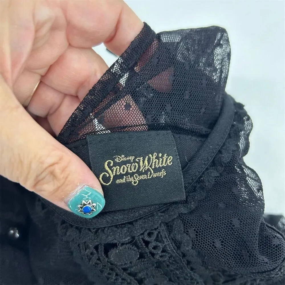 Disney Snow White Black Lace Swing Dress M Polka Dot Party Long Sleeve - Picture 6 of 11